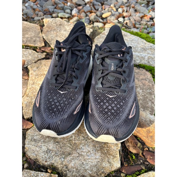 HOKA Clifton 9 Running Shoes Women's Size 9 Black Rose Gold Comfort Low Sneakers - Picture 6 of 11
